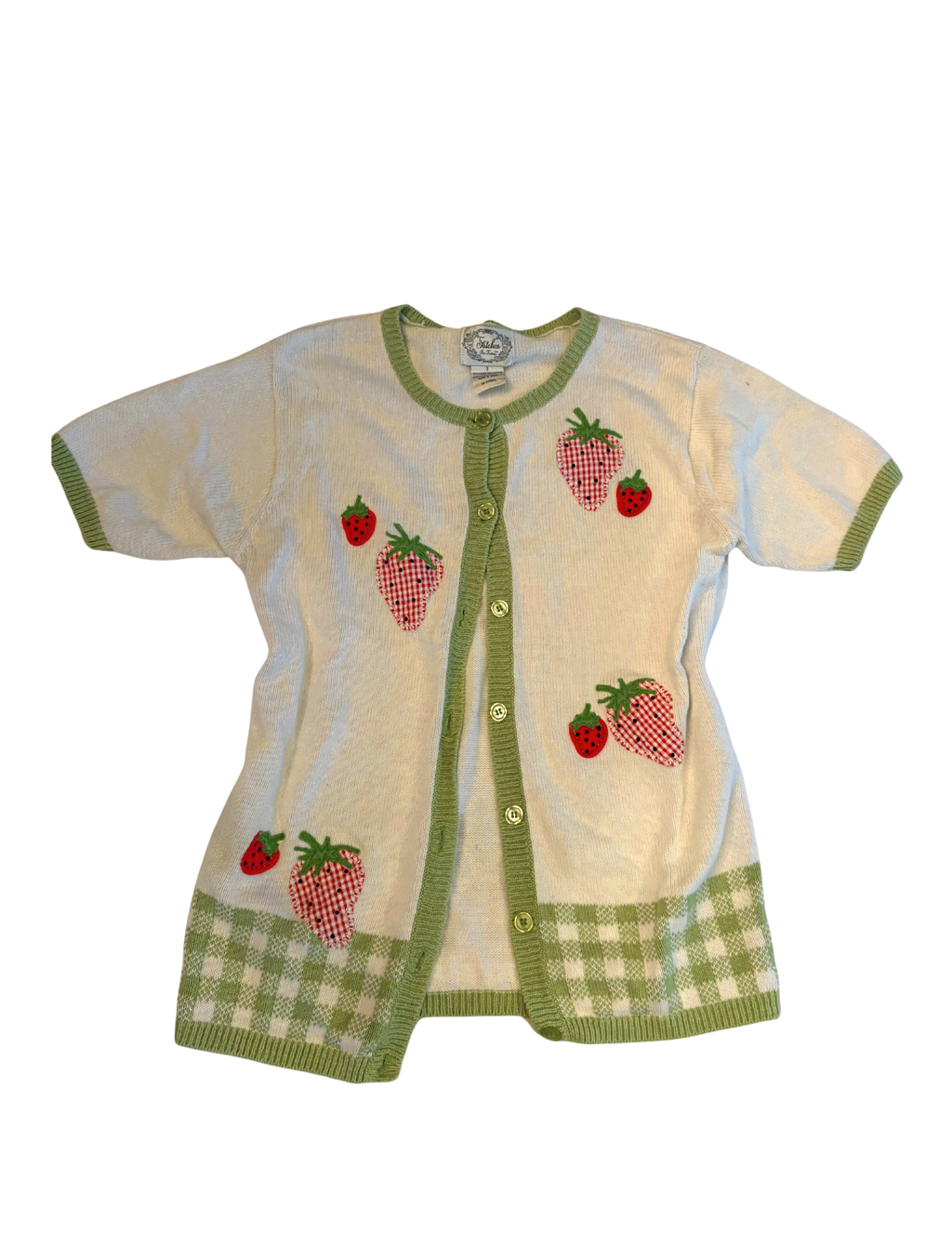 KNIT STRAWBERRY SHORT SLEEVE BUTTON UP